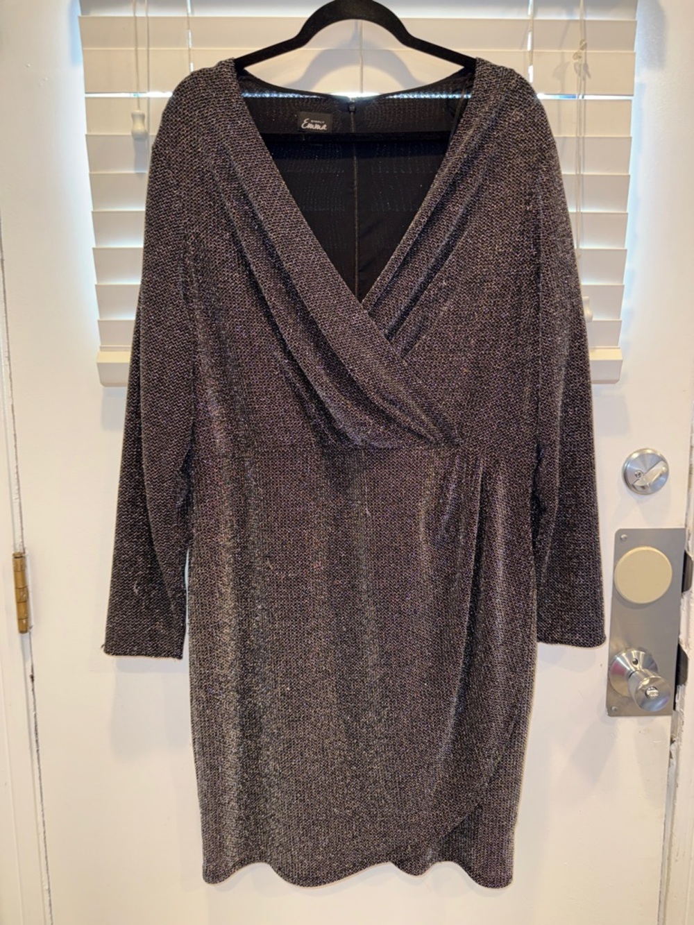 Simply Emma Metallic Charcoal Wrap-Front Long Sleeve Dress